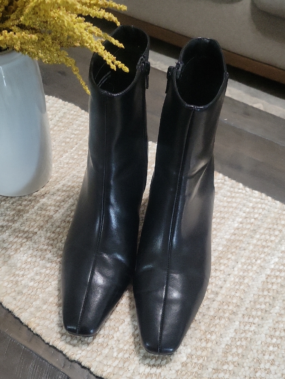 Target Black Leather Square-Toe Ankle Boots